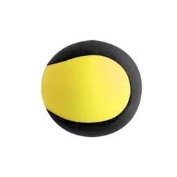 A round ball featuring a bright yellow surface with a black section, designed for water play.