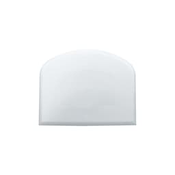 A flexible bowl scraper in white with a textured surface and a rounded top, featuring a logo.