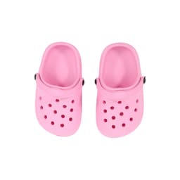 Pink pet clog slides with ventilation holes, featuring a logo on the side.