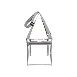 A clear PVC crossbody bag in transparent and grey, featuring an inner pouch and an adjustable strap.