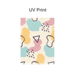 A4 L-shaped open folder with a colourful abstract pattern featuring pastel pink, blue, and yellow shapes.