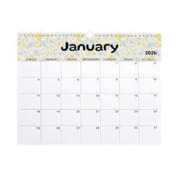 A horizontal wall calendar for January 2026 featuring a floral design at the top and a white grid layout.