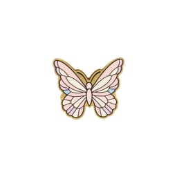 A butterfly-shaped clip in pastel pink and white, featuring a detailed design with a gold outline.
