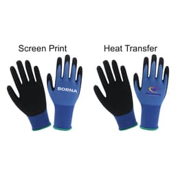 Frosted touchscreen insulating gloves in blue and black, featuring different printing methods on each pair.