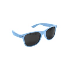 Light blue RPET sunglasses with dark lenses and a logo on the frame.