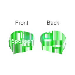 A silicone swim cap designed for women with long hair, featuring a green and white striped pattern and a logo.