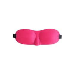 A bright pink cushioned eye mask featuring a contoured design and adjustable straps. It has a logo on one side.
