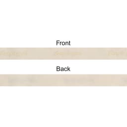 A cream-coloured cotton ribbon with hot stamping, featuring a simple text pattern on one side.