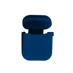 A blue silicone protection case for AirPods, featuring a hinged lid and smooth surface.