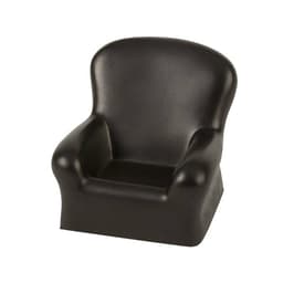 A black chair-shaped stress reliever, designed to resemble a small armchair, with rounded arms and a smooth surface.