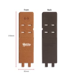 A cork wireless charger in tan on the front and black on the back, with cutouts and a logo. Measures 310mm by 85mm.