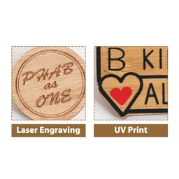 A bamboo pin featuring laser engraving and UV print designs in natural wood tones.
