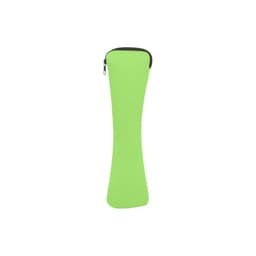 A green zippered case for storing travel utensils, designed for convenience and portability.