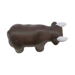 A brown bull-shaped stress reliever with white horns, featuring a smooth texture and a rounded design.
