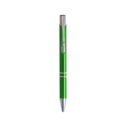 A green metal click pen with a polished chrome clip and trim. It features a sleek, modern design.