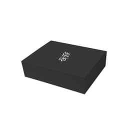 A black foldable magnetic box with a logo on the top surface, designed for packaging.
