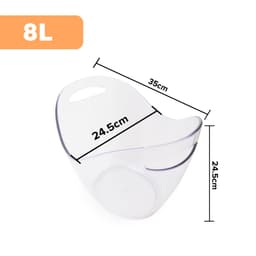 A clear 8L ice bucket with smooth edges, featuring two handles for easy carrying. Dimensions are 35cm x 24.5cm.