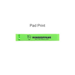 A green food bag seal clip with a logo on one side, featuring a simple graphic and text design.