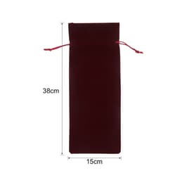 A drink bottle bag in burgundy flannel with a drawstring closure, featuring a logo. Dimensions: 38cm x 15cm.