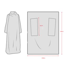 A 100% polyester sublimated front wear blanket in grey, featuring cut-out arm openings and a hood.