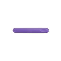 A purple nail file with a smooth surface, featuring a rounded edge and a logo.