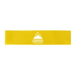 A yellow latex fitness resistance band featuring a logo design. Suitable for sports and outdoor activities.