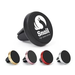 A clip-on car phone holder in black, with four additional holders in gold, pink, red, and silver. Each has a logo.