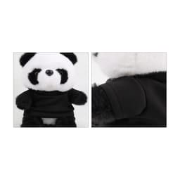 A plush toy panda featuring black and white fur, wearing a black T-shirt. The toy has a cute, soft design.