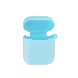 A light blue silicone protection case for AirPods, featuring an open lid and a loop for attachment.