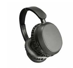 ANC Bluetooth headphones in black with cushioned ear pads and adjustable headband, featuring a minimalist design.