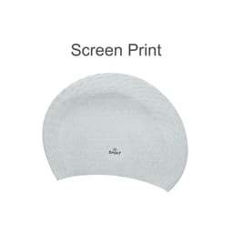A silicone swimming cap in white with a textured surface and a small logo at the centre.