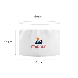 A white chef skull cap featuring a logo, measuring 60 cm in diameter and 11 cm in height.