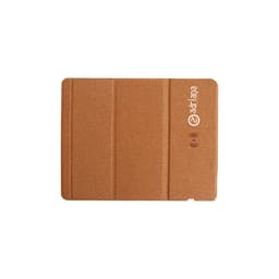 A foldable wireless charger in a light brown cork material, featuring a logo on one side.