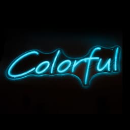 A neon LED sign featuring the word "Colourful" in bright blue light against a dark background.