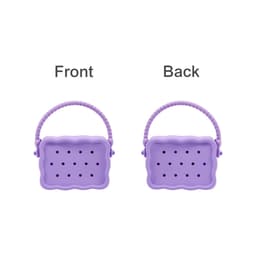 A purple silicone bag with holes, featuring a handle, displayed from both front and back views.