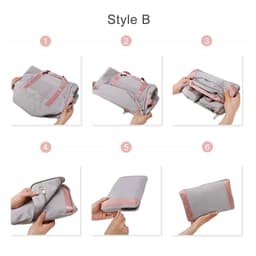 A foldable sports duffle bag in grey with pink accents, shown being handled and zipped in various stages of folding.