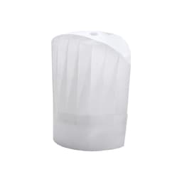 A white disposable non-woven chef hat, designed with pleats and a rounded top, featuring a band at the base.