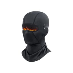 A black balaclava cycling face mask featuring an eye area with a flame design and a fitted neck section.