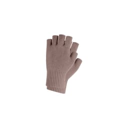 Fingerless gloves in a soft, muted brown knit with a ribbed cuff design and a woven label.