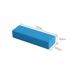 A blue rectangular block measuring 75mm by 25mm by 15mm, featuring a simple design.