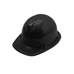 A black PVC construction hat with a smooth finish and a classic hard hat design. It features a logo on the side.