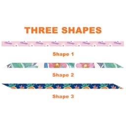 A variety of three narrow scarves featuring floral and fruit designs, each in distinct patterns and colours.