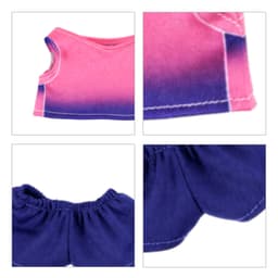 A plush doll outfit featuring a pink ombre top and a navy blue skirt, with elastic waistband details.