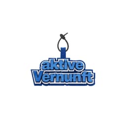 A blue custom felt logo hanging tag with a black attachment loop. The tag features a three-dimensional design.