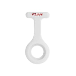 A white silicone nurse watch featuring a circular face and a logo at the top for branding.