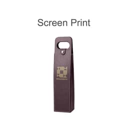 A wine bottle bag in deep purple with a handle and a logo in a lighter colour. Ideal for carrying a single bottle.