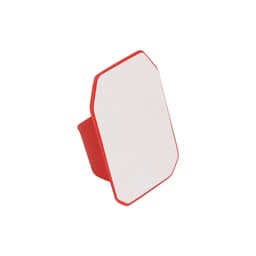 A drink bottle holder in red with a blank white surface and a slightly textured edge. It has a branding area.