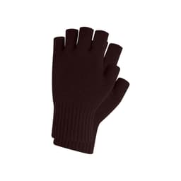 Fingerless gloves in a dark brown colour with a knitted design and a woven label.