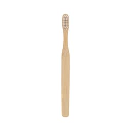 A large flat handle toothbrush with a bamboo handle and white bristles, featuring a textured grip and no visible branding.