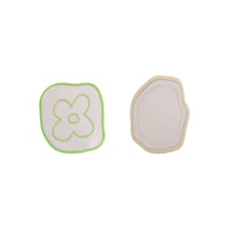 A custom-shaped mirror phone pop holder in cream with green outline, featuring two different designs.